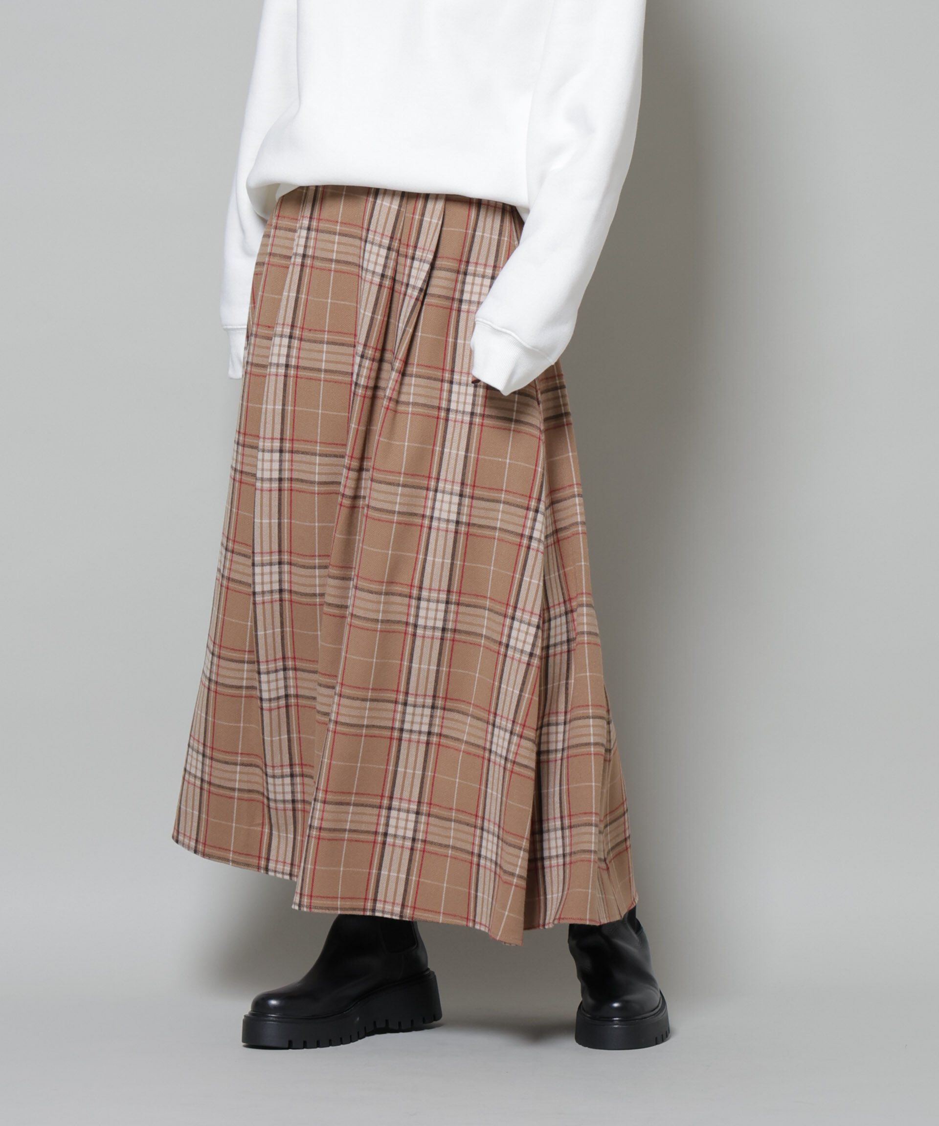 nano･universe「起毛チェックタックフレアスカート」|スカート|