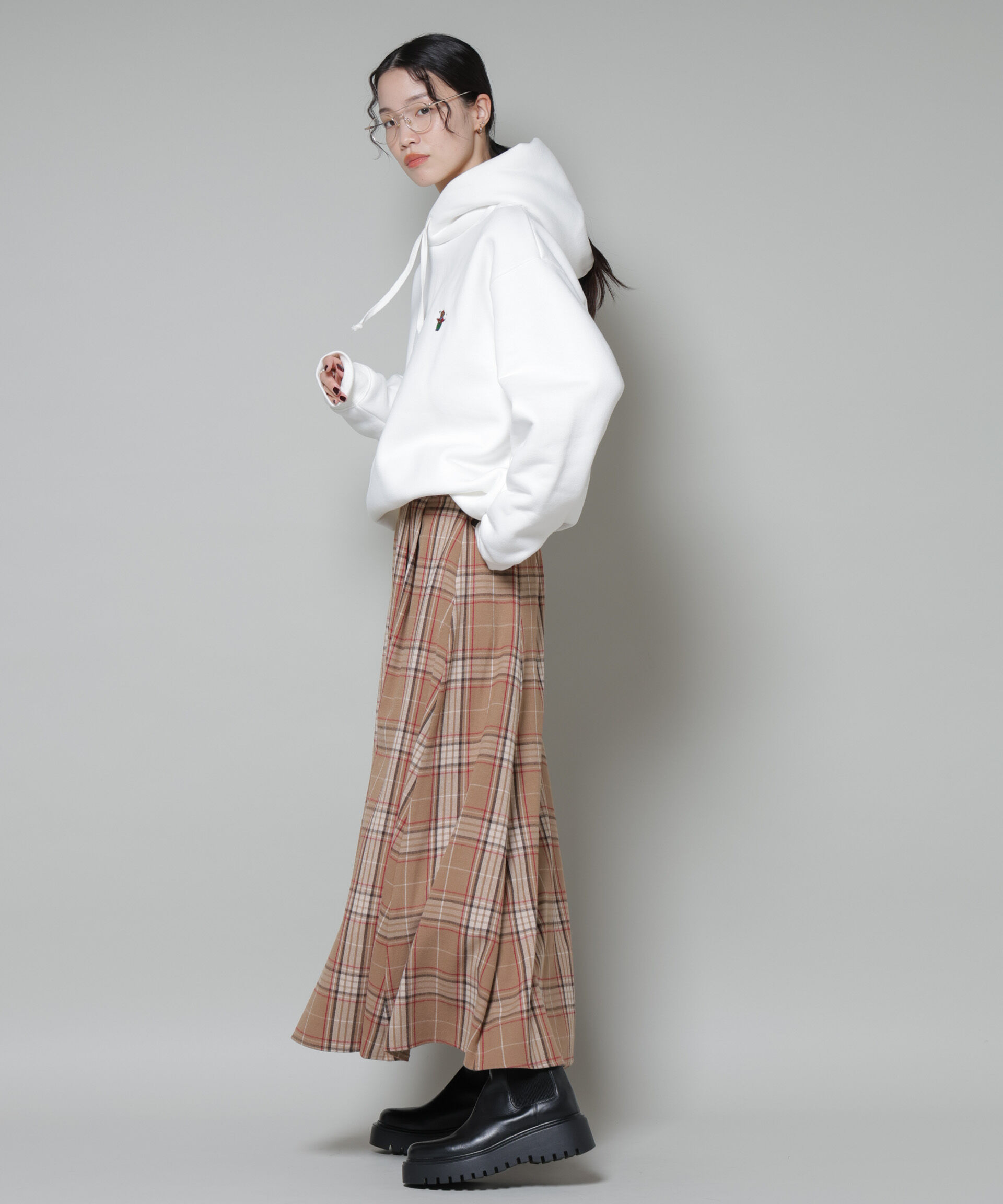 nano･universe「起毛チェックタックフレアスカート」|スカート|