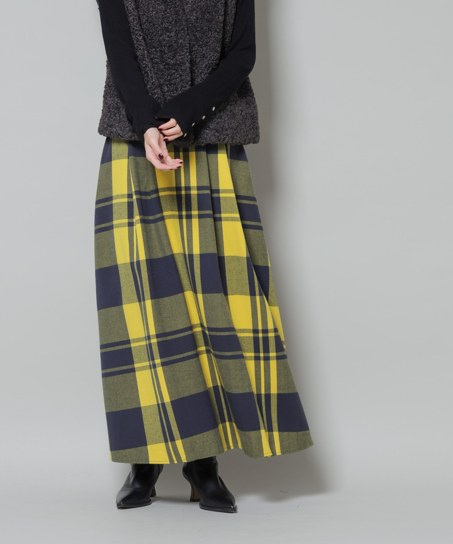 nano･universe「起毛チェックタックフレアスカート」|スカート|