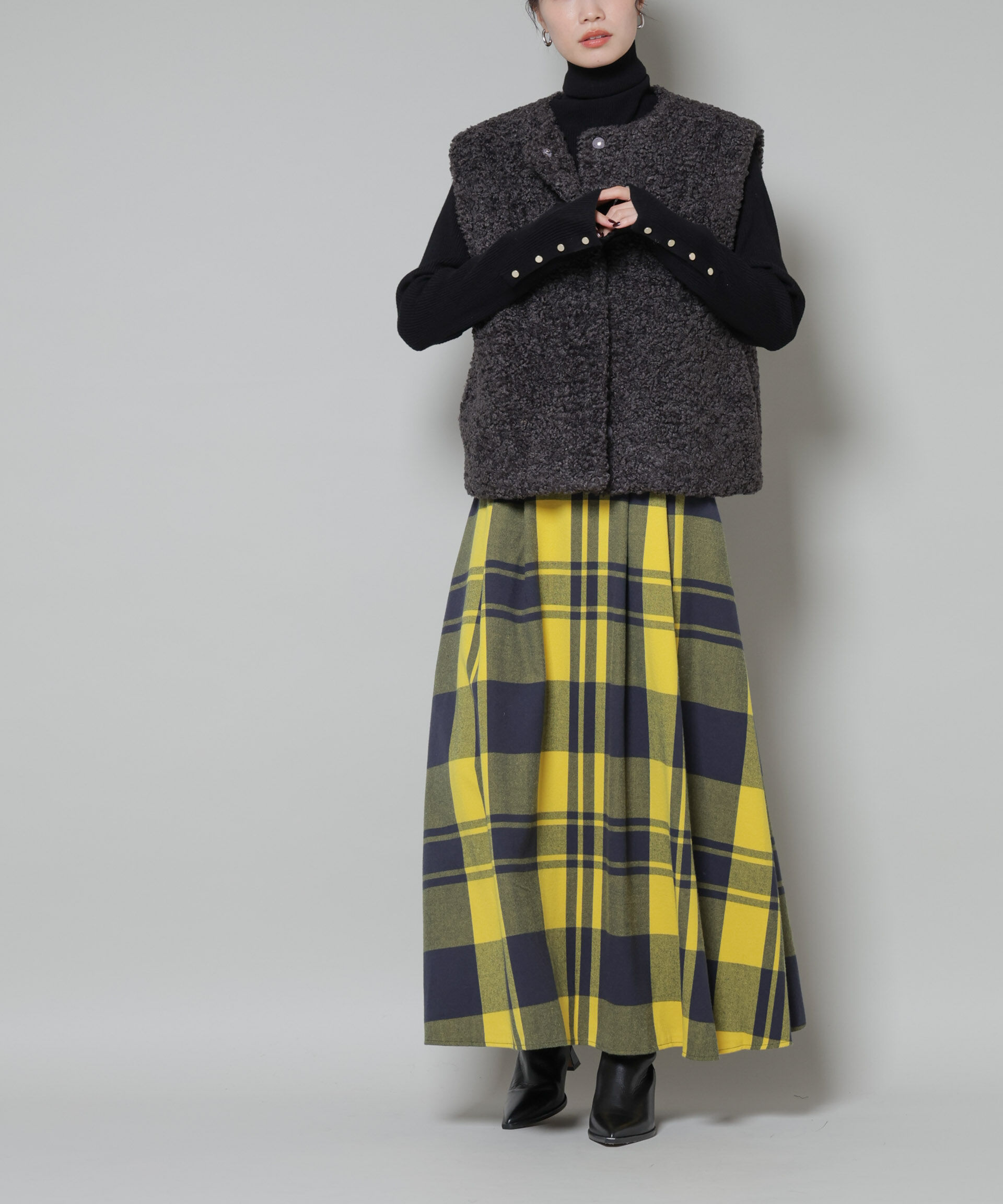 nano･universe「起毛チェックタックフレアスカート」|スカート|
