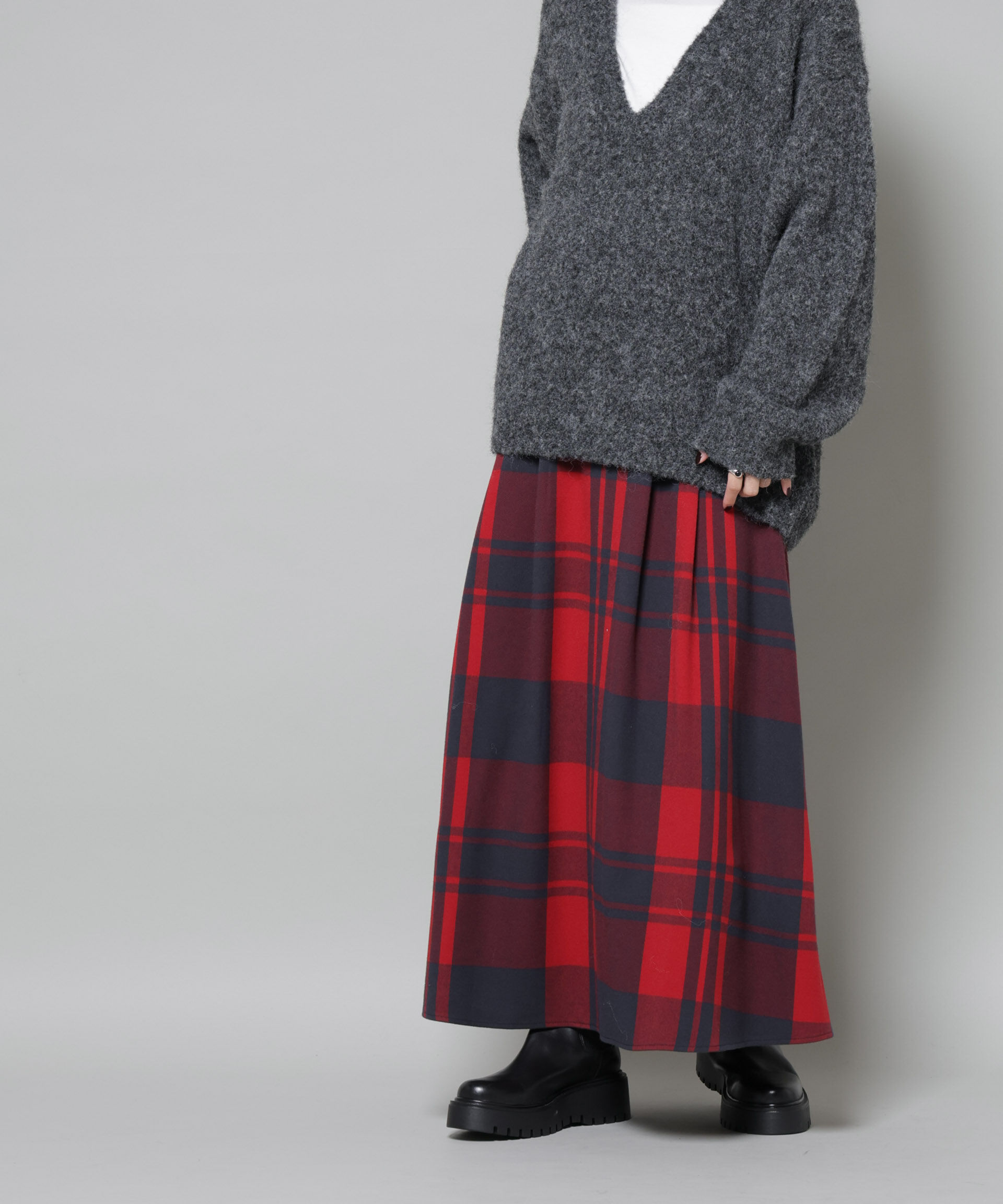 nano･universe「起毛チェックタックフレアスカート」|スカート|
