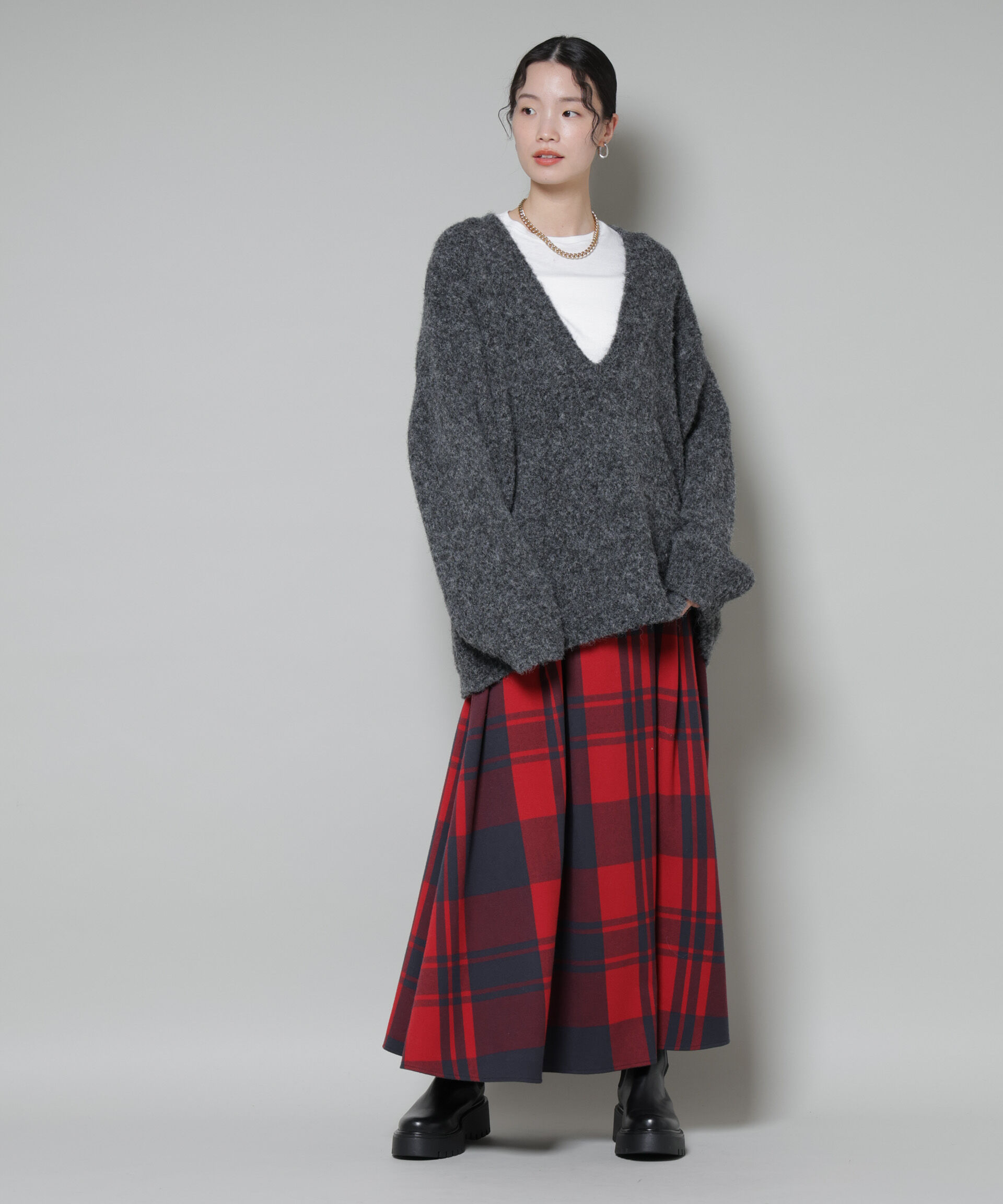 nano･universe「起毛チェックタックフレアスカート」|スカート|