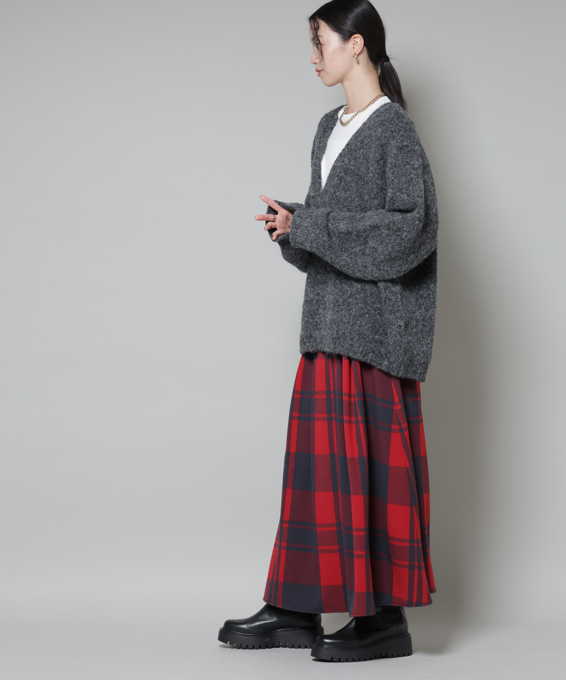 nano･universe「起毛チェックタックフレアスカート」|スカート|