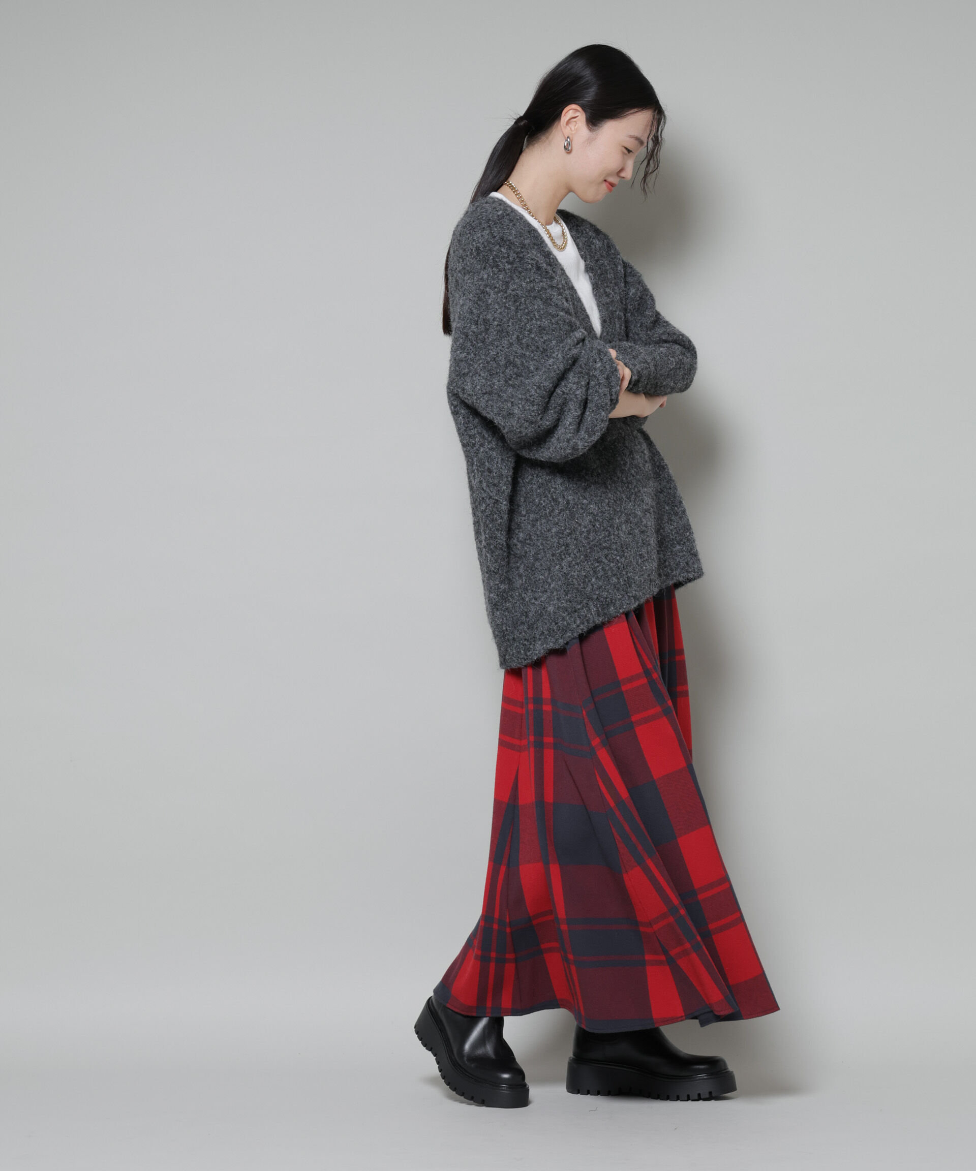 nano･universe「起毛チェックタックフレアスカート」|スカート|