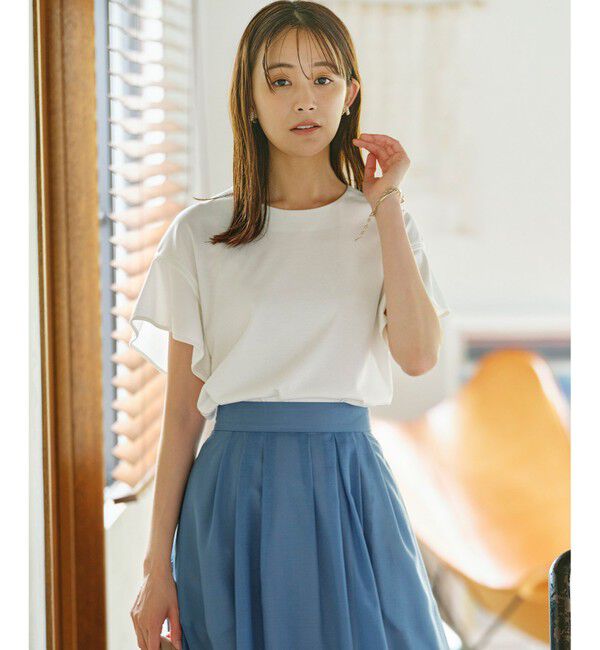 組曲「GIZAプレーティング天竺フリルスリーブ Tシャツ」|Tシャツ・カットソー|アイボリー系