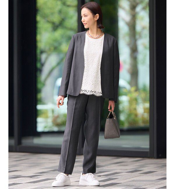 自由区「【XSサイズ～/洗える/セット可】キュプラリネンシャンタン ノーカラージャケット」|その他|