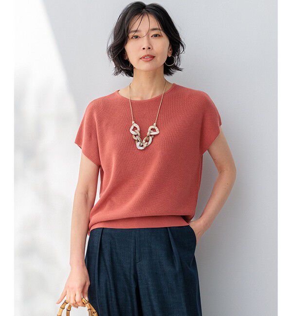 23区「【洗える】コットンアセテート バックボタン ニット」|ニット・セーター|テラコッタ系