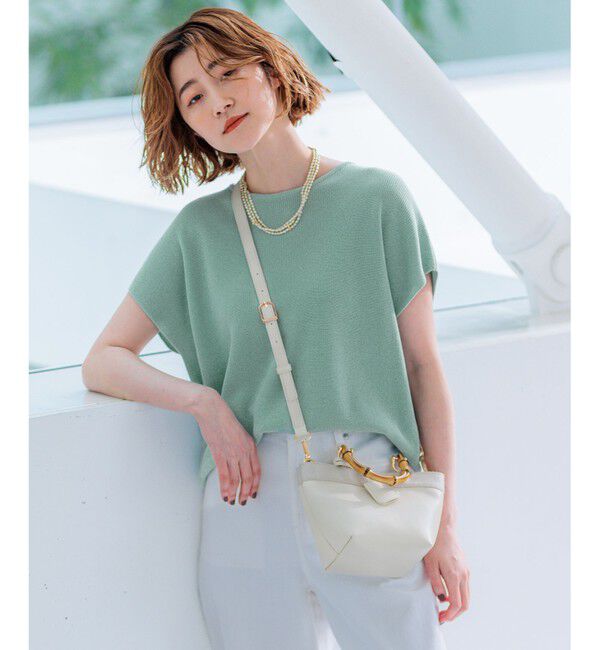 23区「【洗える】コットンアセテート バックボタン ニット」|ニット・セーター|ミント系