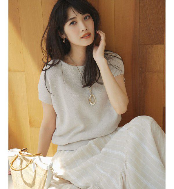 23区「【洗える】コットンアセテート バックボタン ニット」|ニット・セーター|ベージュ系