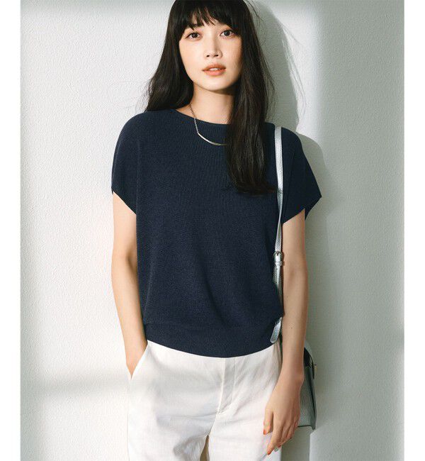 23区「【洗える】コットンアセテート バックボタン ニット」|ニット・セーター|ネイビー系