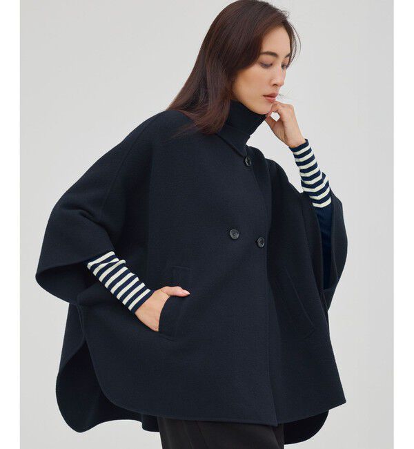 23区「【見上愛さん着用/Oggi12月号掲載】ウールライトリバー ポンチョシルエット コート」|その他|ブラック系