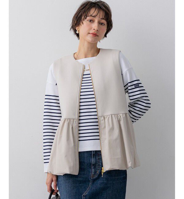 23区「コットンダンボール ペプラム ジレ アウター」|その他|ベージュ系