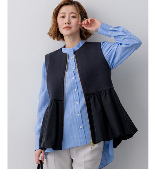 23区「コットンダンボール ペプラム ジレ アウター」|その他|ネイビー系