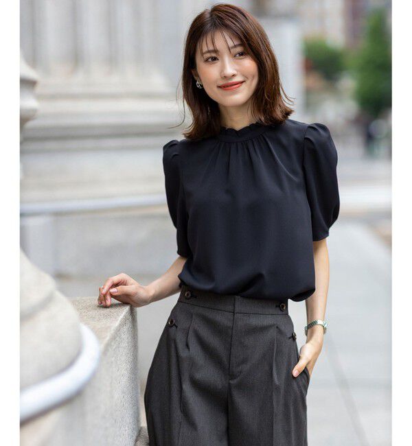 ANY SIS「【洗える】フリルネックスタンド ブラウス」|シャツ・ブラウス|ネイビー