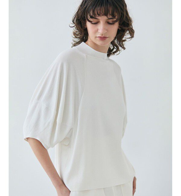 BEIGE,「【洗える】NADIA / ボリュームスリーブ半袖ボトルネックニット」|ニット・セーター|Ecru