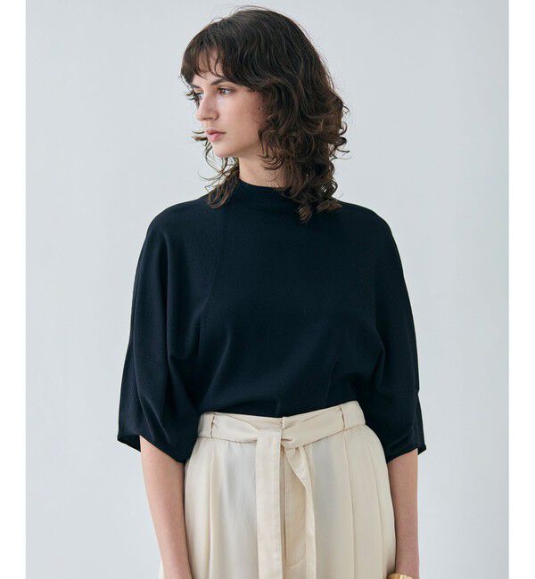 BEIGE,「【洗える】NADIA / ボリュームスリーブ半袖ボトルネックニット」|ニット・セーター|Navy