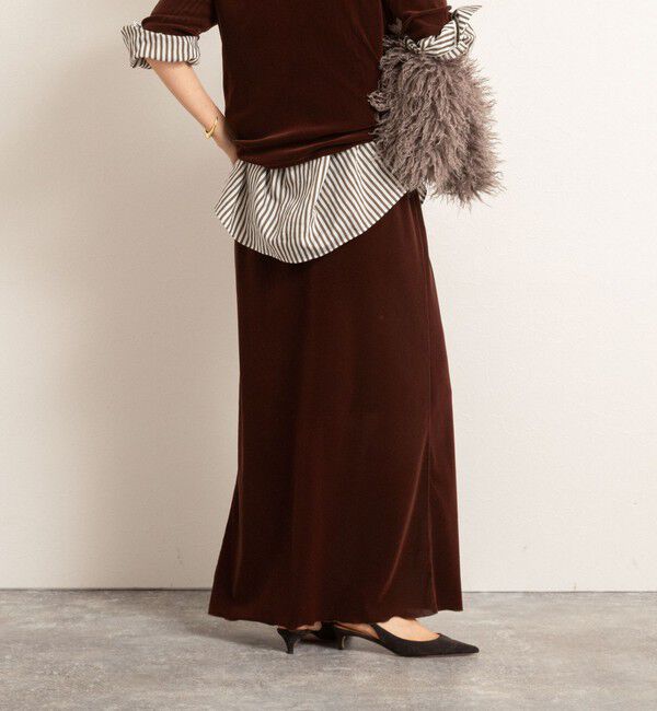 MAQWEL「【MAQWEL/マクウェル】ウォッシャブルベロアロングスカート」|スカート|