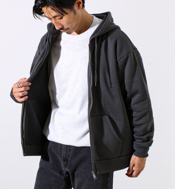 GLOSTER「【カルボアシリーズ】UNISEX ワイドジップパーカー」|パーカー|チャコールグレー