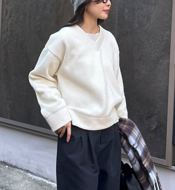 fredy emue「リブ見えニットソーVネックプルオーバー」|Tシャツ・カットソー|