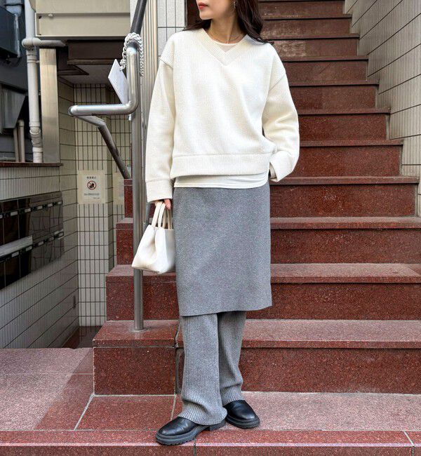 fredy emue「リブ見えニットソーVネックプルオーバー」|Tシャツ・カットソー|