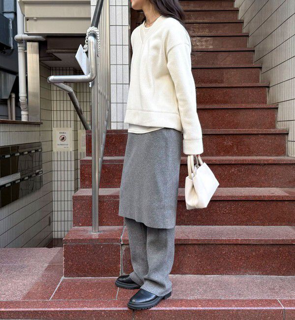 fredy emue「リブ見えニットソーVネックプルオーバー」|Tシャツ・カットソー|