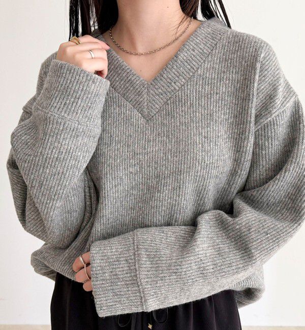 fredy emue「リブ見えニットソーVネックプルオーバー」|Tシャツ・カットソー|
