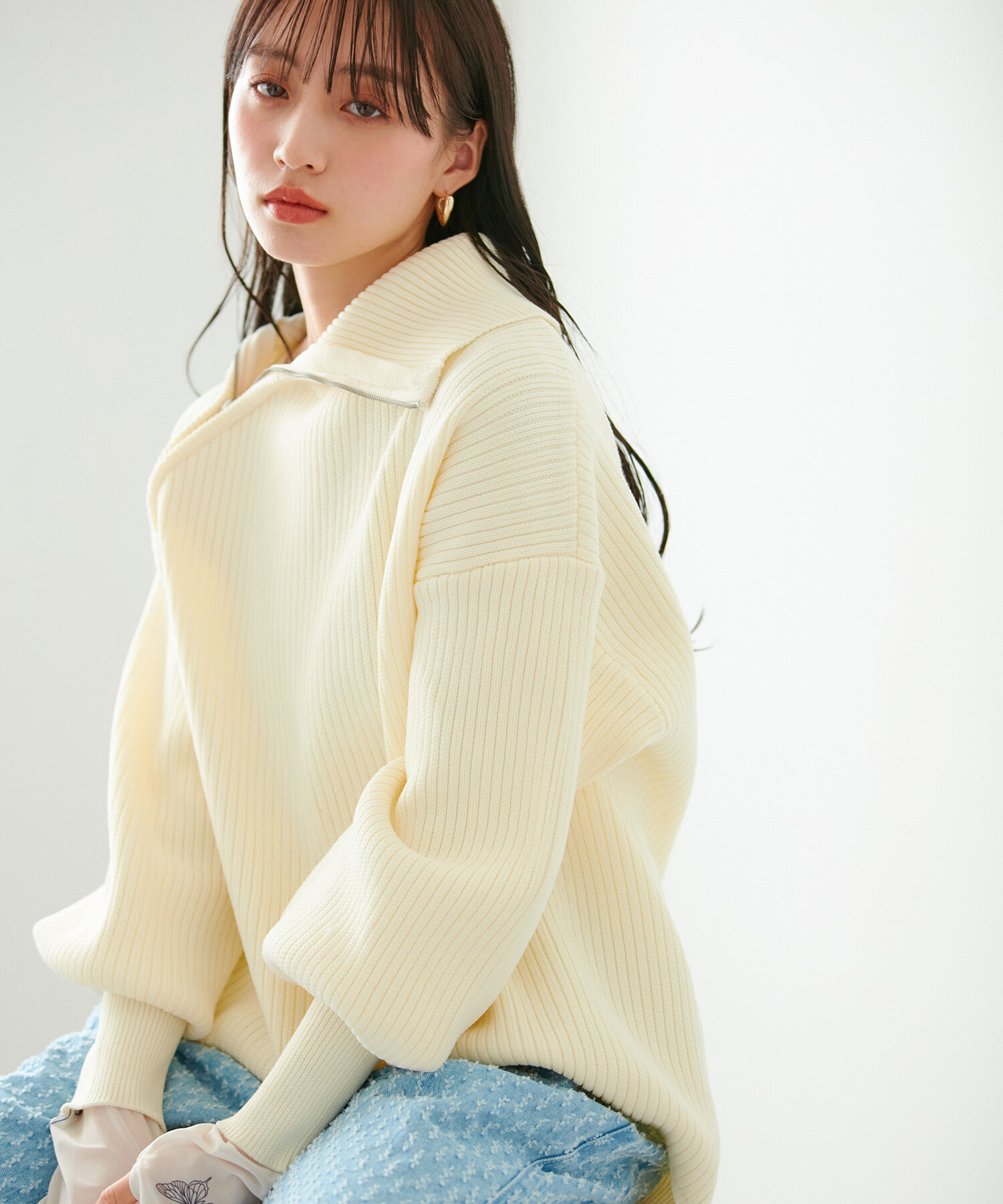 VIS「アシメファスナーニット」|ニット・セーター|