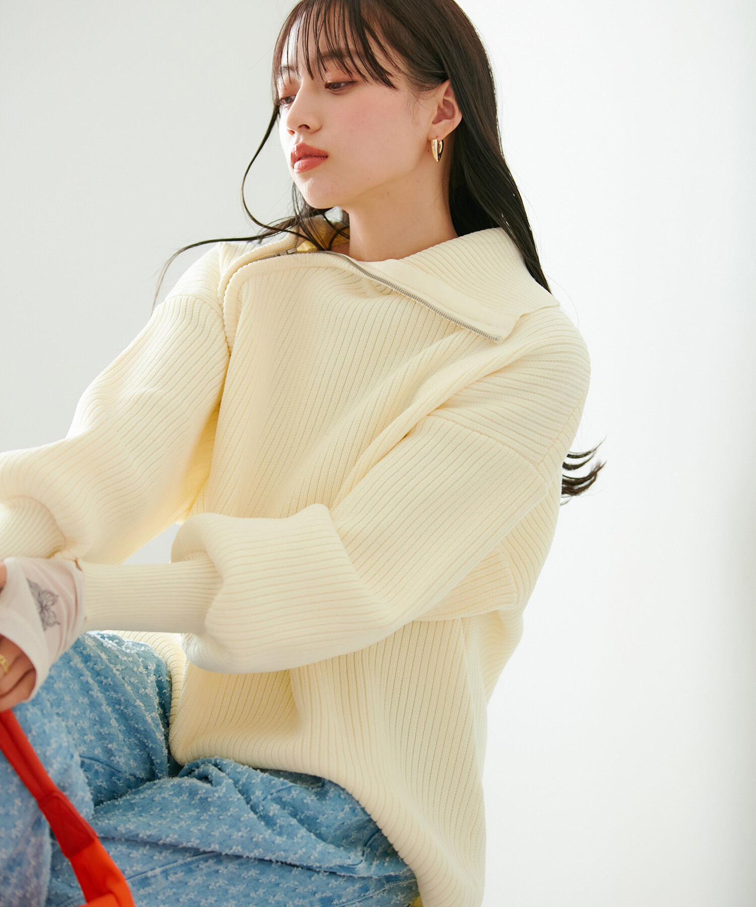 VIS「アシメファスナーニット」|ニット・セーター|