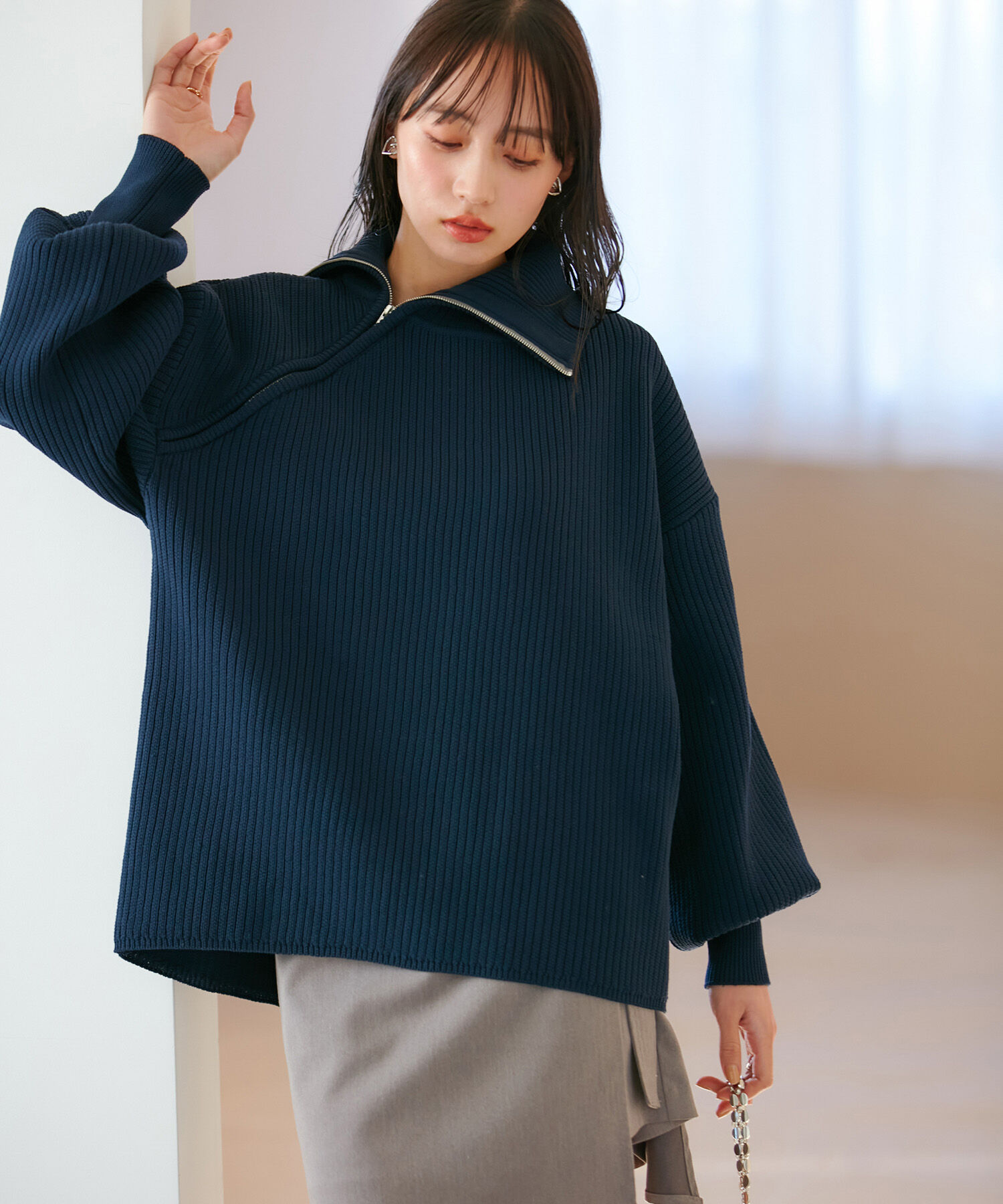 VIS「アシメファスナーニット」|ニット・セーター|