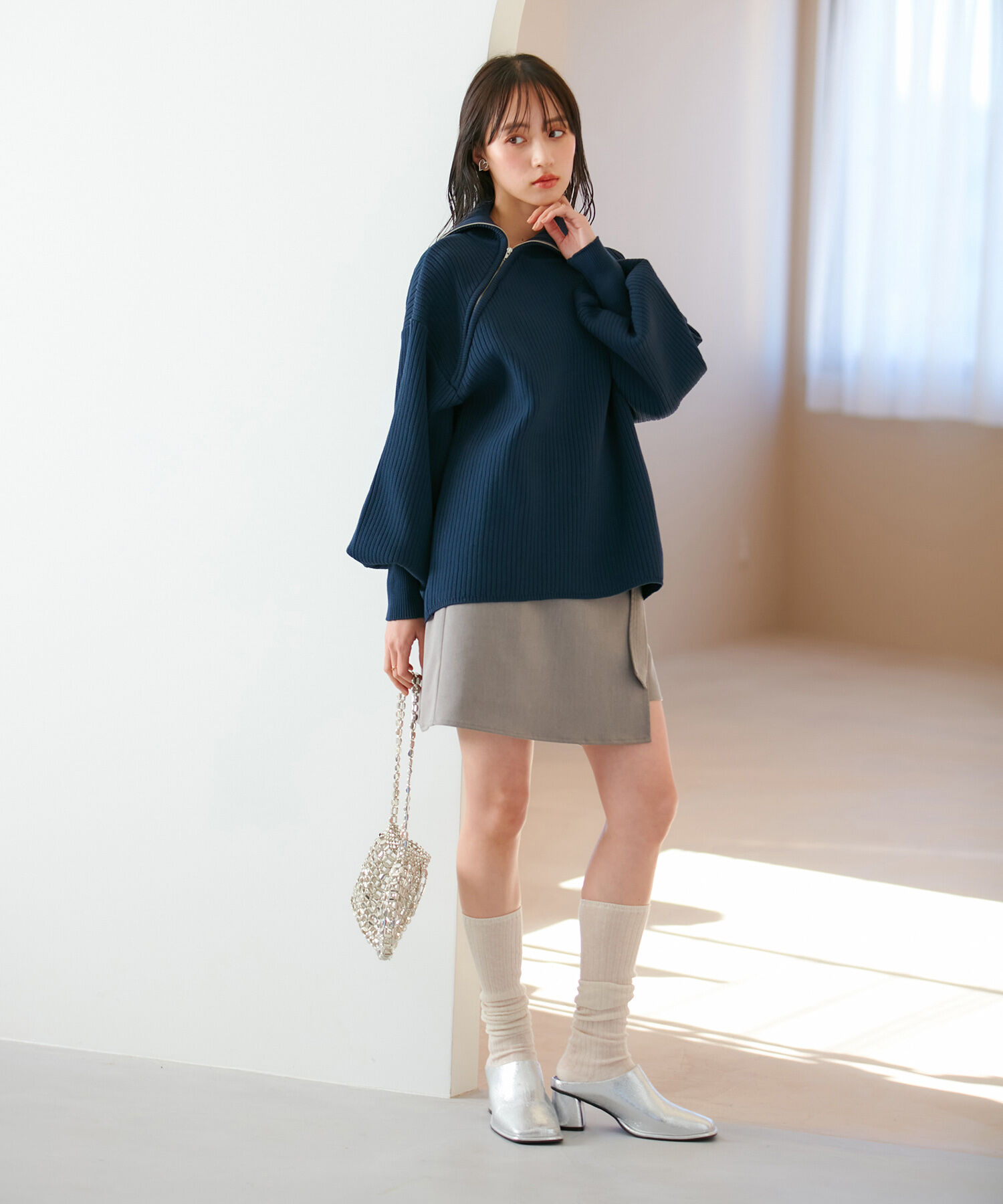 VIS「アシメファスナーニット」|ニット・セーター|