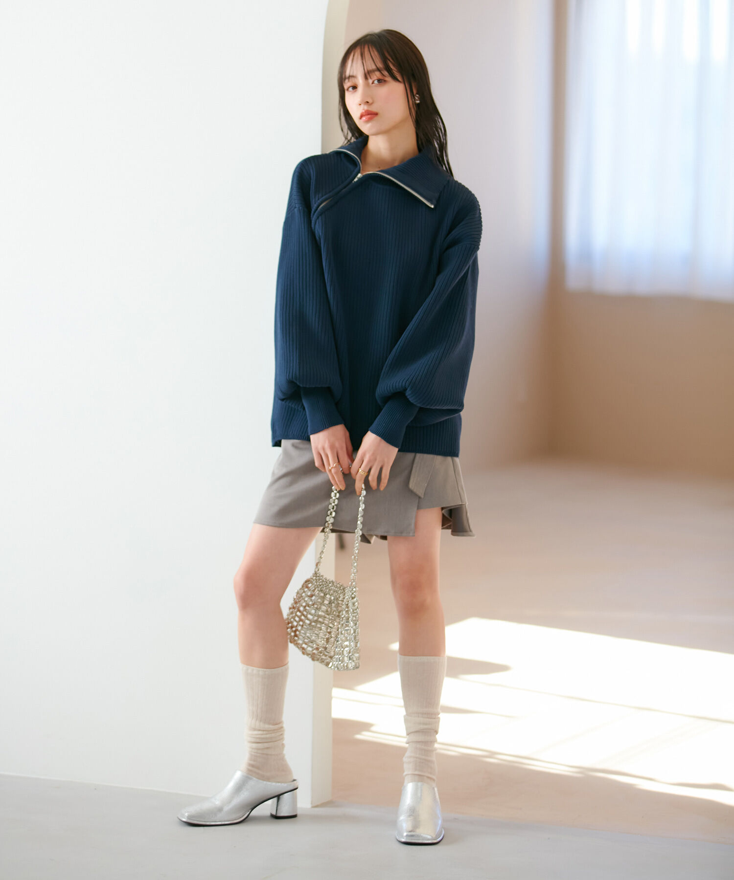 VIS「アシメファスナーニット」|ニット・セーター|