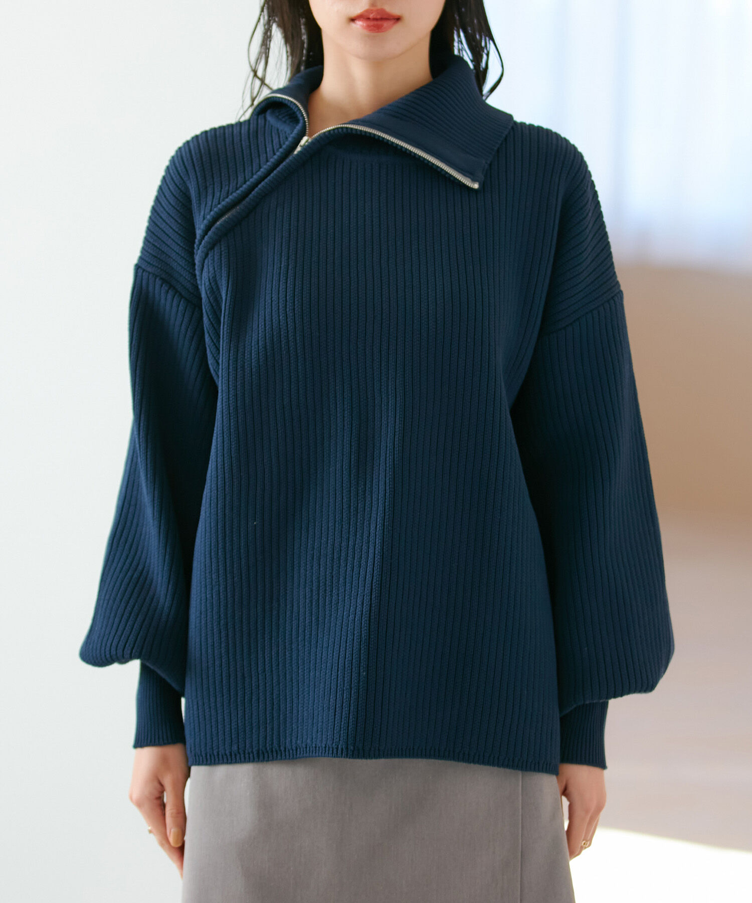 VIS「アシメファスナーニット」|ニット・セーター|