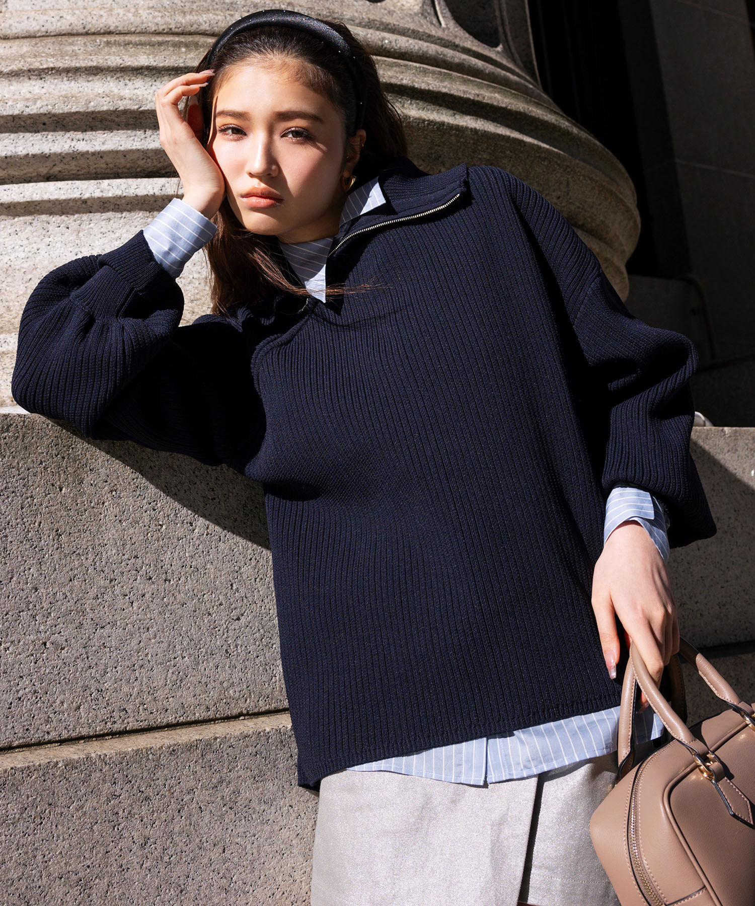 VIS「アシメファスナーニット」|ニット・セーター|ネイビー系(41)