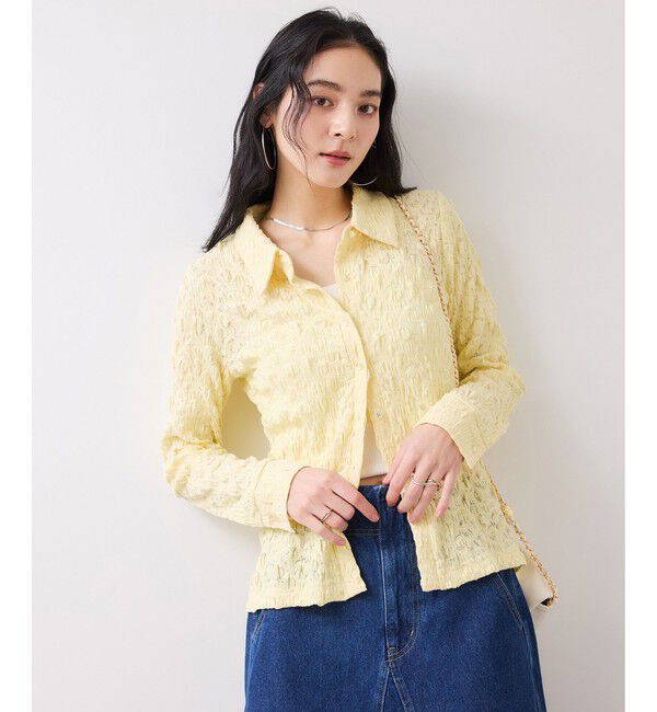 VIS「ストレッチレースジャガード衿付きカーディガン」|シャツ・ブラウス|