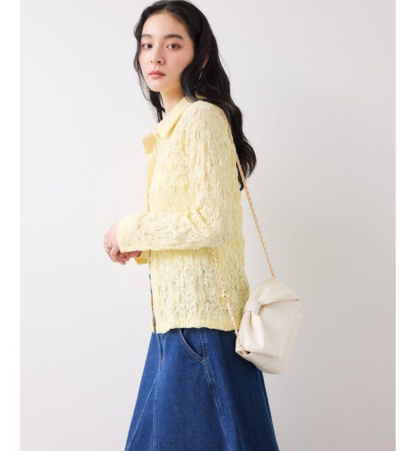 VIS「ストレッチレースジャガード衿付きカーディガン」|シャツ・ブラウス|