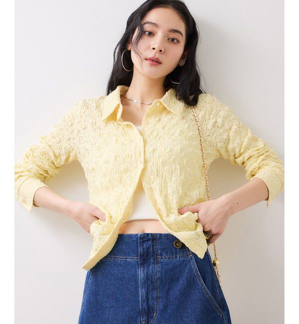 VIS「ストレッチレースジャガード衿付きカーディガン」|シャツ・ブラウス|