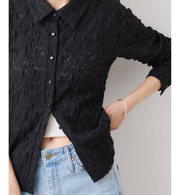 VIS「ストレッチレースジャガード衿付きカーディガン」|シャツ・ブラウス|