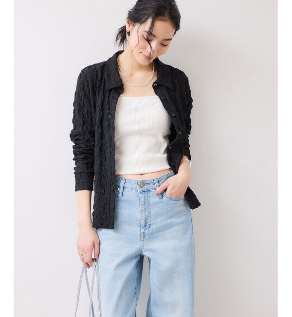 VIS「ストレッチレースジャガード衿付きカーディガン」|シャツ・ブラウス|