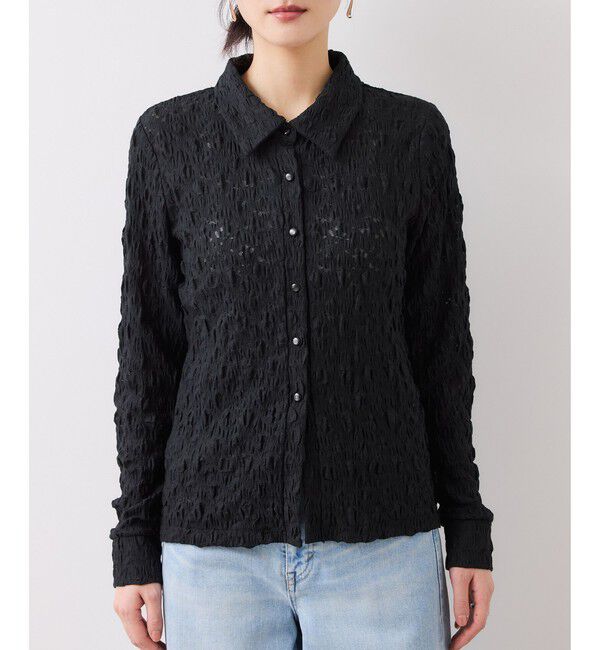 VIS「ストレッチレースジャガード衿付きカーディガン」|シャツ・ブラウス|