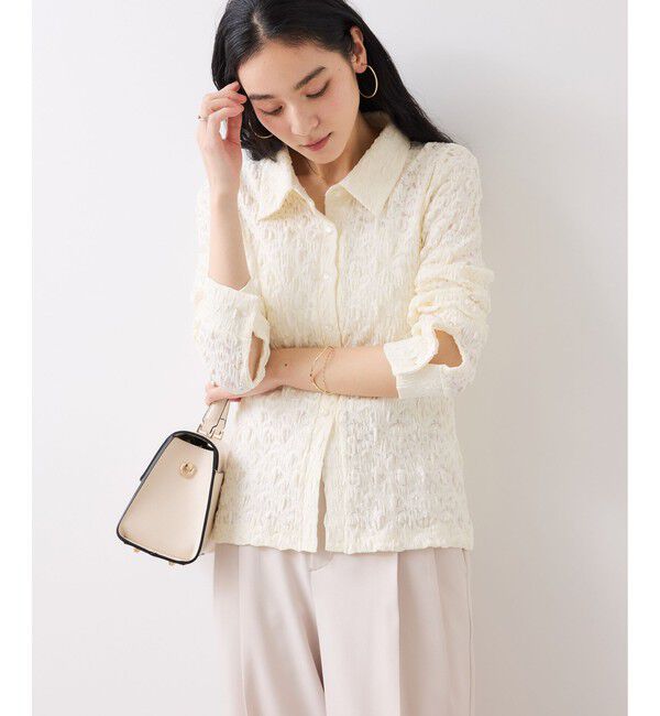 VIS「ストレッチレースジャガード衿付きカーディガン」|シャツ・ブラウス|