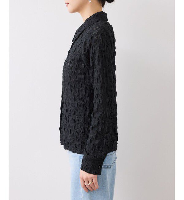 VIS「ストレッチレースジャガード衿付きカーディガン」|シャツ・ブラウス|