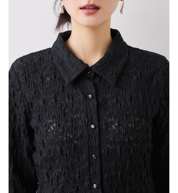 VIS「ストレッチレースジャガード衿付きカーディガン」|シャツ・ブラウス|