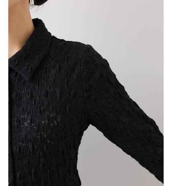 VIS「ストレッチレースジャガード衿付きカーディガン」|シャツ・ブラウス|