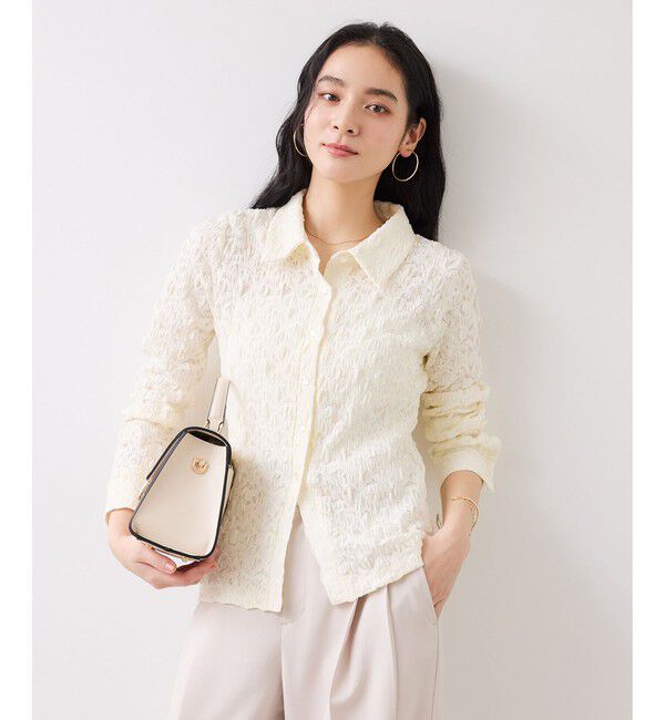 VIS「ストレッチレースジャガード衿付きカーディガン」|シャツ・ブラウス|