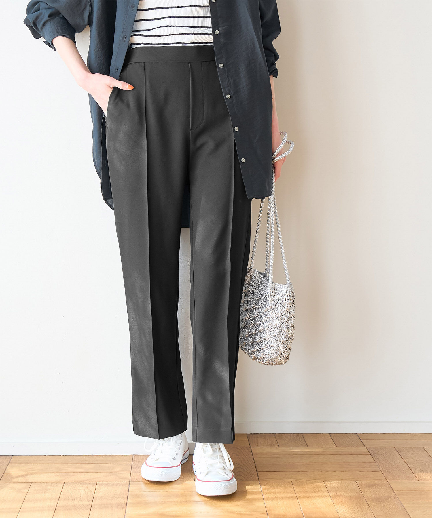 Rope&rsquo;Picnic「ラク美/スティックパンツ」|スラックス|ブラック(01)