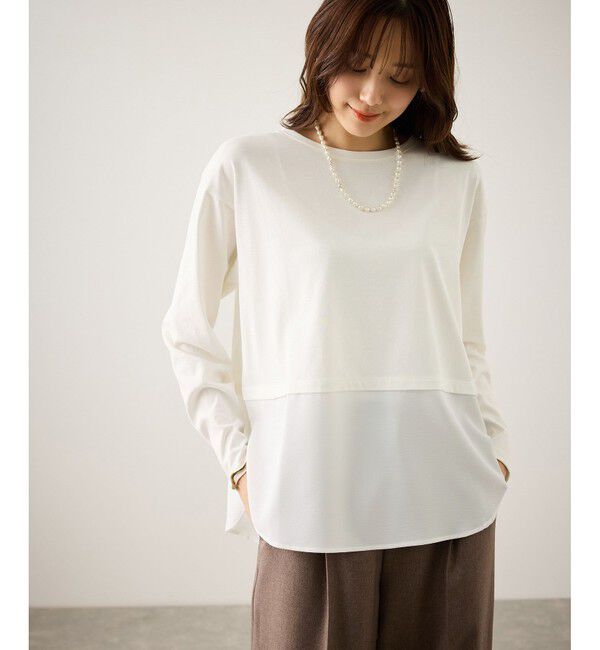 Rope&rsquo;Picnic「布帛ドッキングロングスリーブTシャツ」|Tシャツ・カットソー|ホワイト(10)