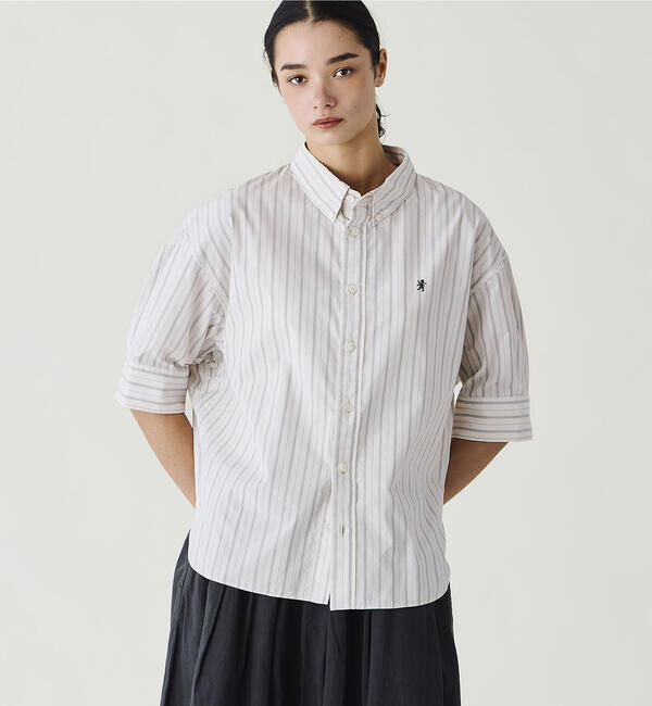 GYMPHLEX「Gymphlex | コットンタイプライター ストライプボタンダウンシャツ WOMEN」|シャツ・ブラウス|WHITE系1