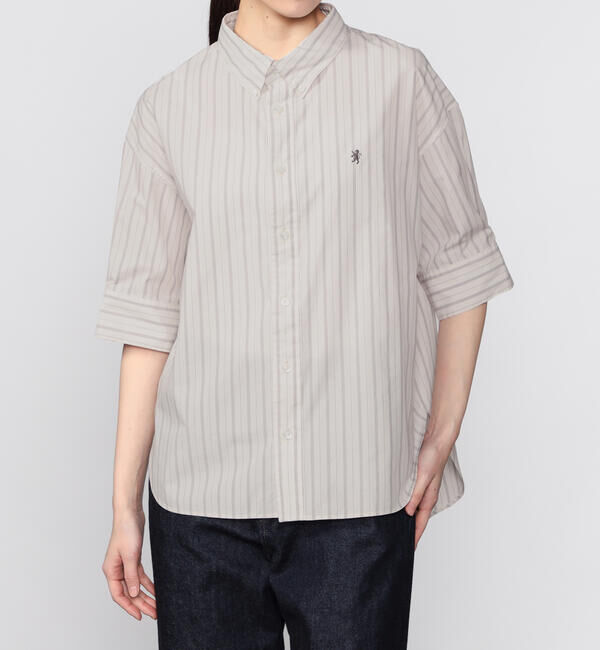 GYMPHLEX「Gymphlex | コットンタイプライター ストライプボタンダウンシャツ WOMEN」|シャツ・ブラウス|