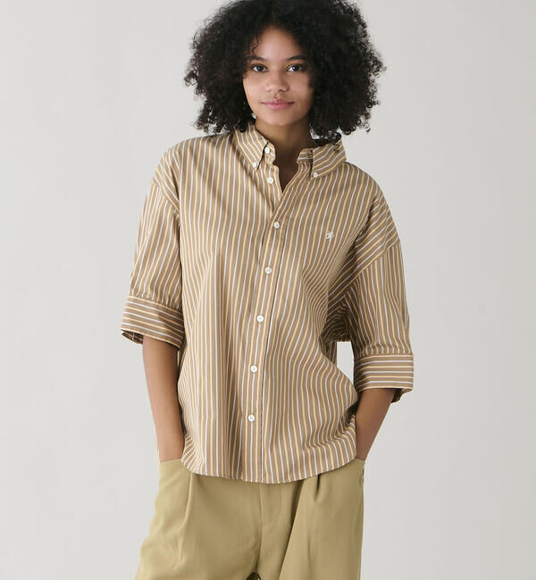 GYMPHLEX「Gymphlex | コットンタイプライター ストライプボタンダウンシャツ WOMEN」|シャツ・ブラウス|BROWN系1