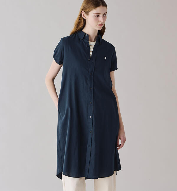 GYMPHLEX「Gymphlex | フレンチスリーブ ボタンダウンシャツワンピース WOMEN」|ワンピース|NAVY